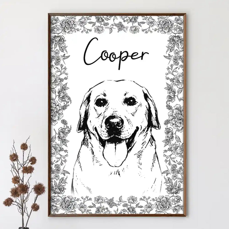 Custom Photo Pencil Sketch Dog Cat Portrait - Personalized Poster
