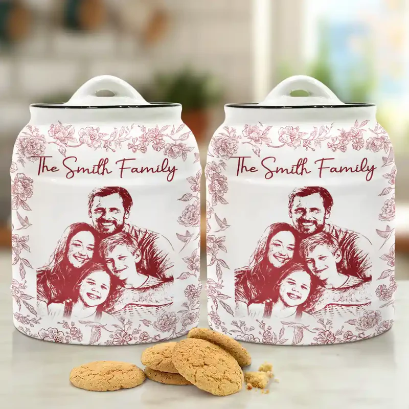 Custom Photo Pencil Sketch Dog Cat Portrait - Personalized Cookie Jar