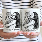 Custom Photo Pencil Sketch Family Dog Cat Portrait - Personalized Mug