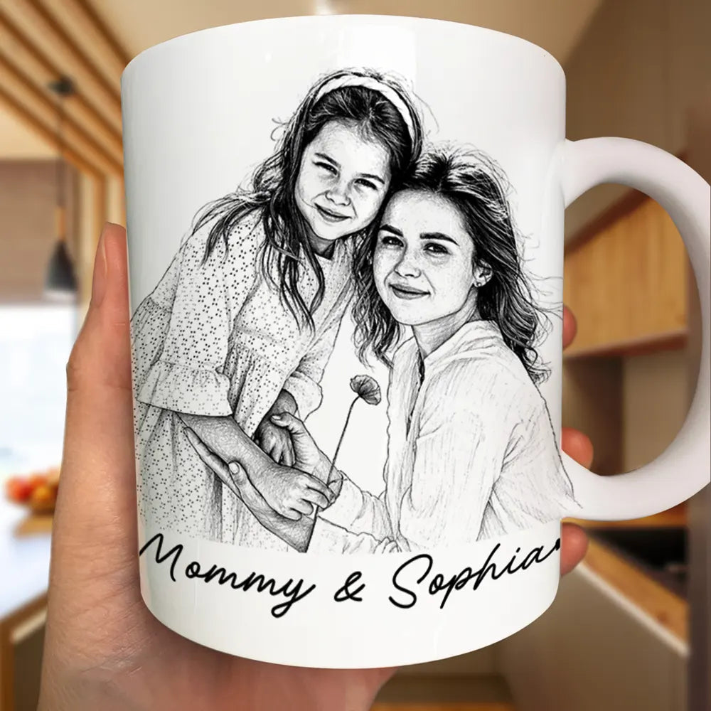 Custom Photo Pencil Sketch Family Dog Cat Portrait - Personalized Mug