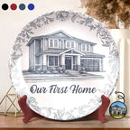 Custom Photo Pencil Sketch House Sketch Where Love Never Ends - Personalized Ceramic Plate
