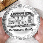 Custom Photo Pencil Sketch House Sketch Where Love Never Ends - Personalized Ceramic Plate