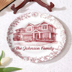 Custom Photo Pencil Sketch House Sketch Where Love Never Ends - Personalized Ceramic Plate