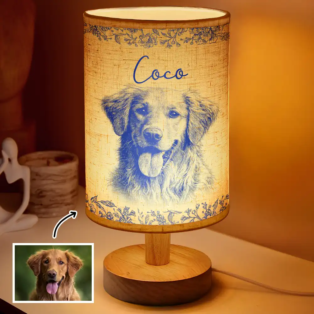 Custom Photo Pencil Sketch Memorial Family Dog Cat Portrait - Personalized Fabric Lamp