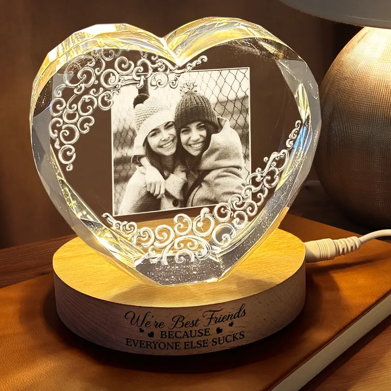 Custom Photo Right In The Throat Bestie - Personalized Crystal Heart Shaped Lamp