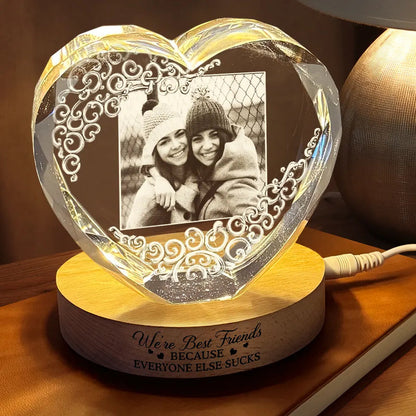 Custom Photo Right In The Throat Bestie - Personalized Crystal Heart Shaped Lamp