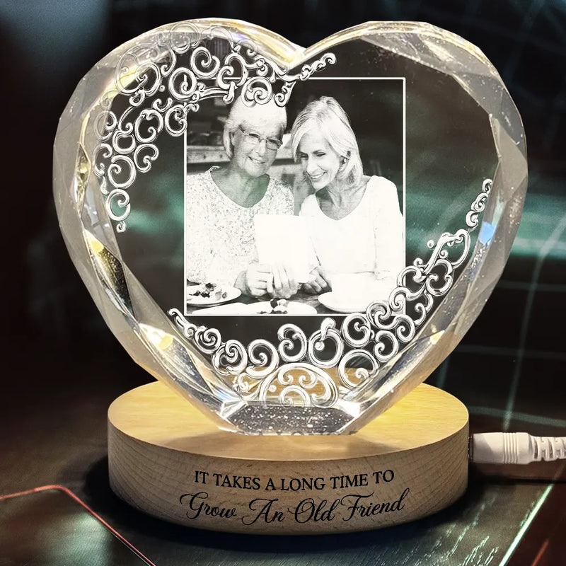 Custom Photo Right In The Throat Bestie - Personalized Crystal Heart Shaped Lamp