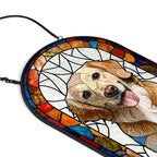 Custom Photo Stained Glass Portrait Dog Cat Family - Personalized Rounded Rectangle Stained Glass Suncatcher