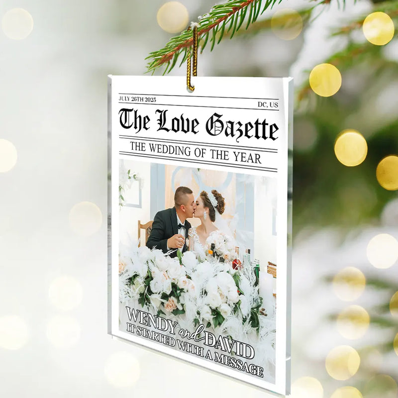 Custom Photo Started With A Message Couples - Personalized Custom Shaped Acrylic Ornament