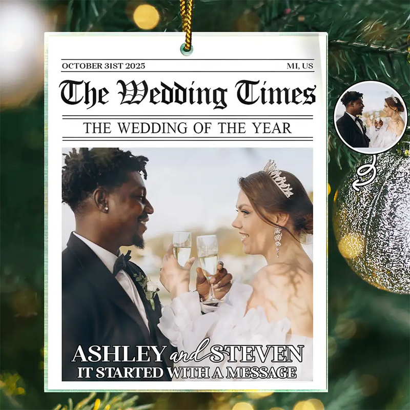 Custom Photo Started With A Message Couples - Personalized Custom Shaped Acrylic Ornament