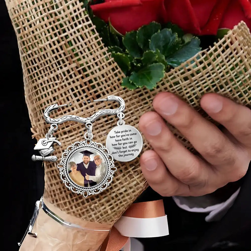 Custom Photo Take Pride In How Far You've Come - Personalized Graduation Tassel Pin