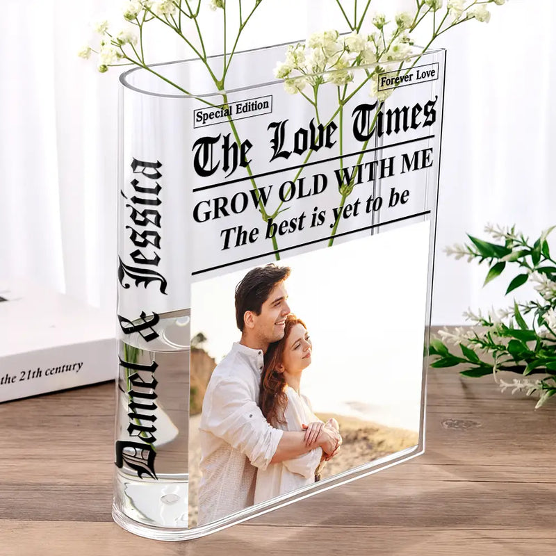 Custom Photo The Love Times Newspaper Theme - Personalized Acrylic Book Vase