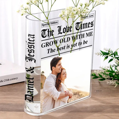 Custom Photo The Love Times Newspaper Theme - Personalized Acrylic Book Vase