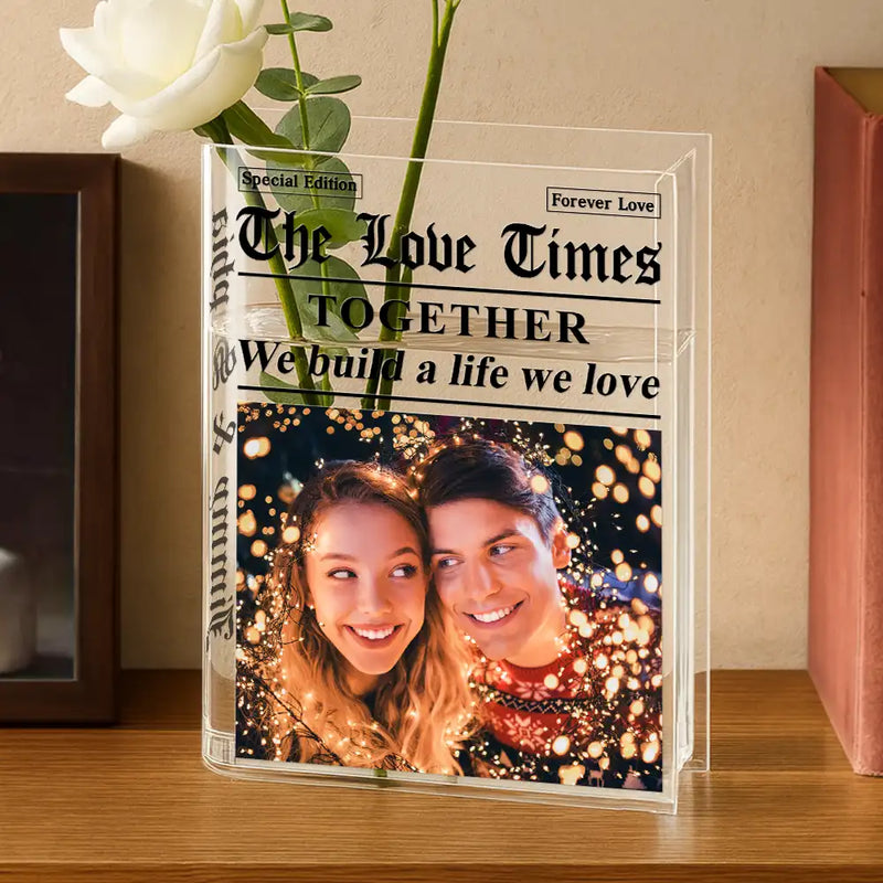 Custom Photo The Love Times Newspaper Theme - Personalized Acrylic Book Vase