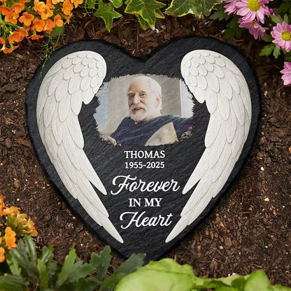 Custom Photo The One You Loved Becomes A Memory - Personalized Heart Memorial Garden Stone
