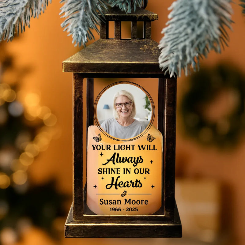 Custom Photo This Candle Burns In Loving Memory - Personalized LED Candle Lantern