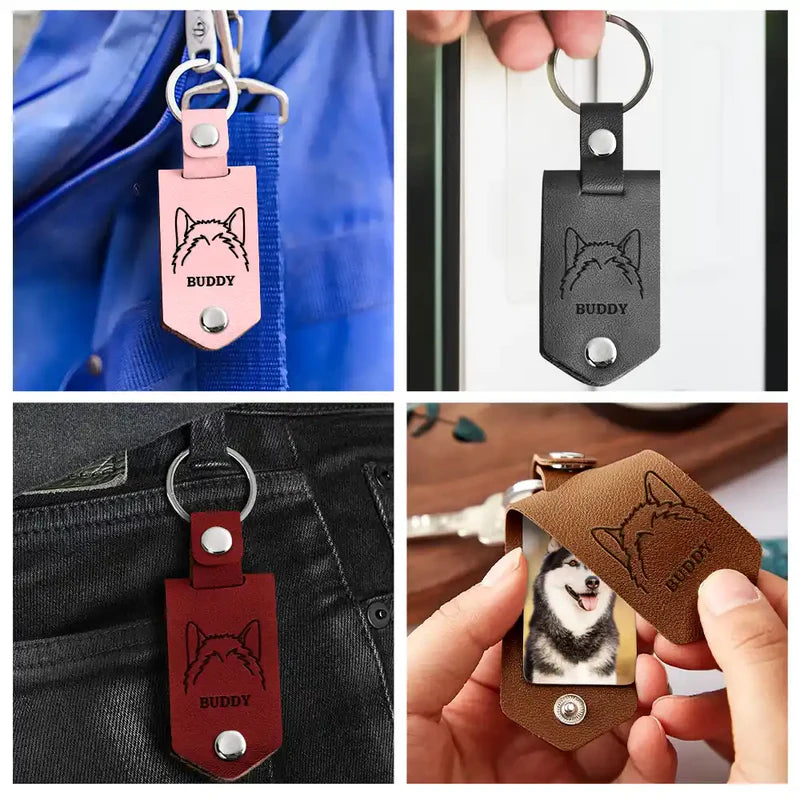 Custom Photo This Human Belongs To - Personalized Leather Photo Keychain