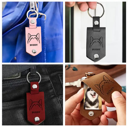 Custom Photo This Human Belongs To - Personalized Leather Photo Keychain
