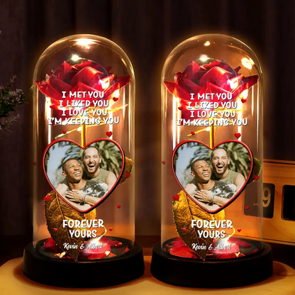 Custom Photo Together And Forever Yours - Personalized Everlasting Rose Dome Lamp