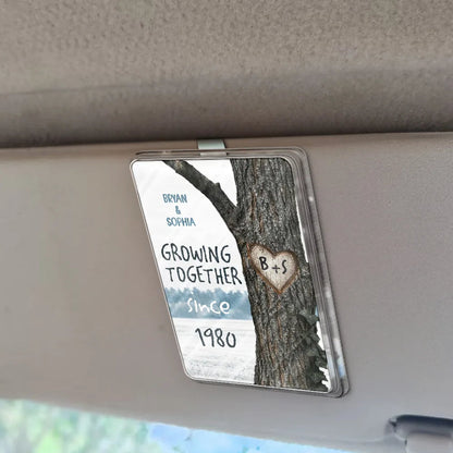 Tree Heart Carved Effect Couple Growing Together Since - Personalized Custom Shaped Acrylic Car Visor Clip