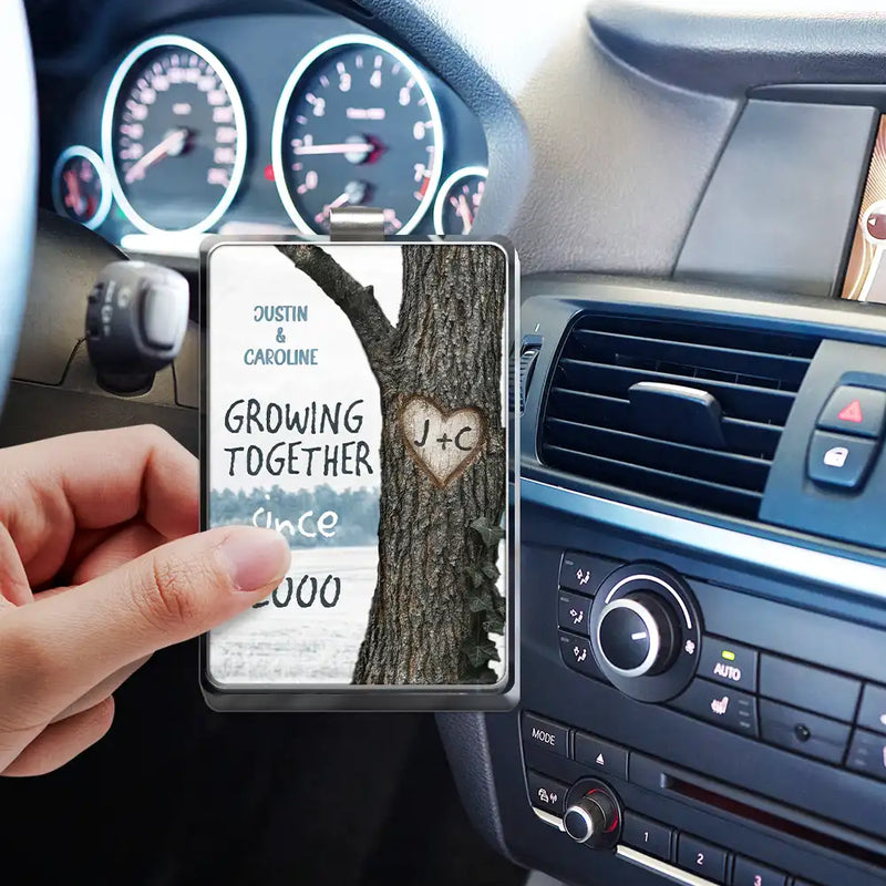 Tree Heart Carved Effect Couple Growing Together Since - Personalized Custom Shaped Acrylic Car Visor Clip
