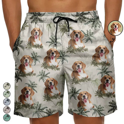 Custom Photo Tropical Palm Dog Cat - Personalized Unisex Beach Shorts