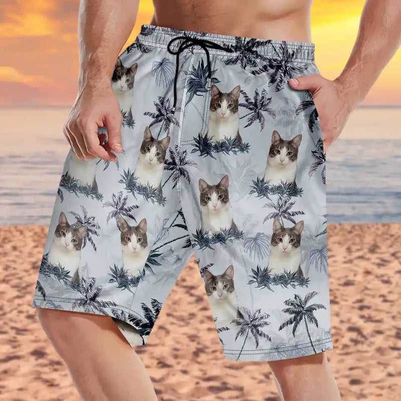 Custom Photo Tropical Palm Dog Cat - Personalized Unisex Beach Shorts