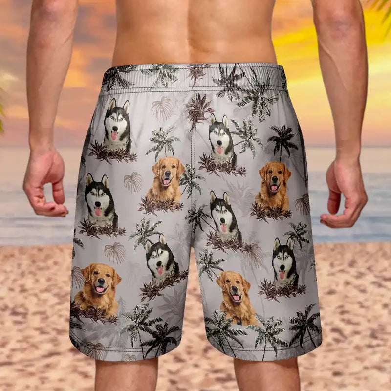 Custom Photo Tropical Palm Dog Cat - Personalized Unisex Beach Shorts
