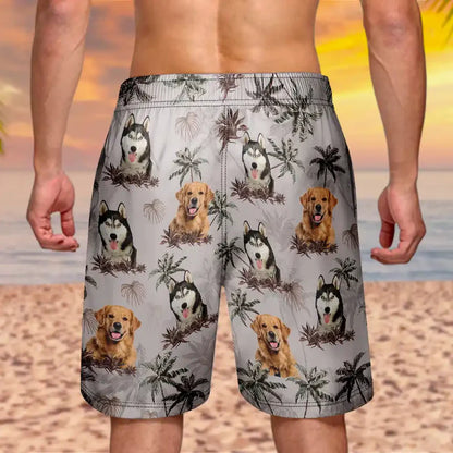 Custom Photo Tropical Palm Dog Cat - Personalized Unisex Beach Shorts