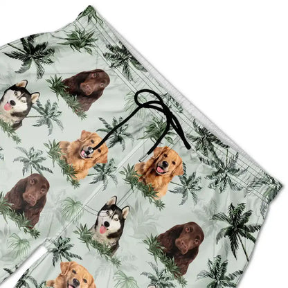 Custom Photo Tropical Palm Dog Cat - Personalized Unisex Beach Shorts
