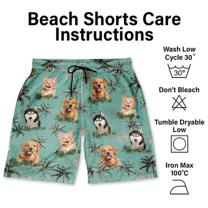 Custom Photo Tropical Palm Dog Cat - Personalized Unisex Beach Shorts