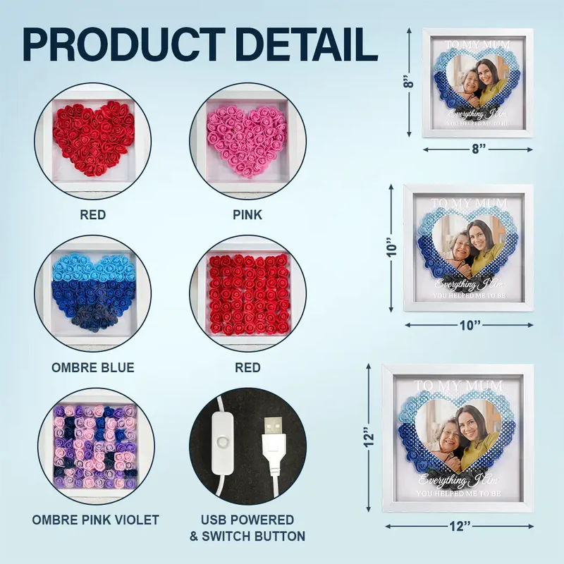 Custom Photo We Love You Everyday - Personalized LED Light Flower Shadow Box