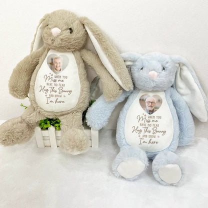 Custom Photo When You Miss Me Have No Fear - Personalized Soft Toy Bunny