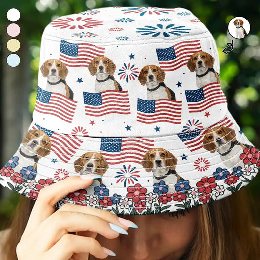 Custom Photo With America Flags & Fireworks - Personalized Bucket Hat