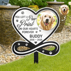 Custom Photo You Left A Paw Print On Our Hearts Forever Memorial - Personalized Metal Garden Stake