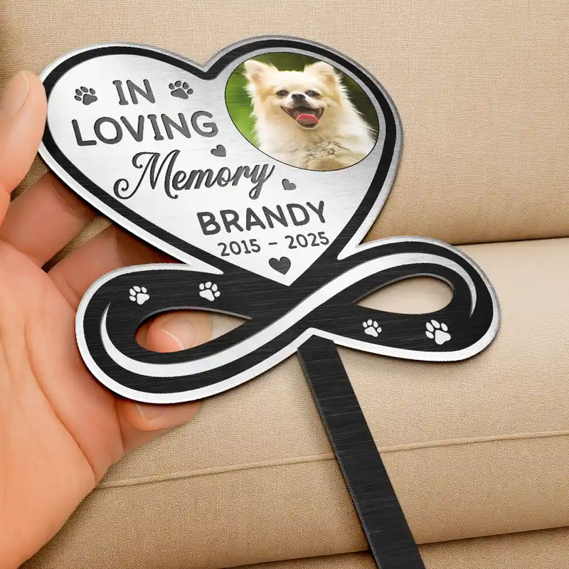 Custom Photo You Left A Paw Print On Our Hearts Forever Memorial - Personalized Metal Garden Stake