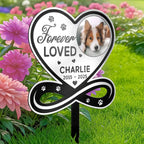 Custom Photo You Left A Paw Print On Our Hearts Forever Memorial - Personalized Metal Garden Stake