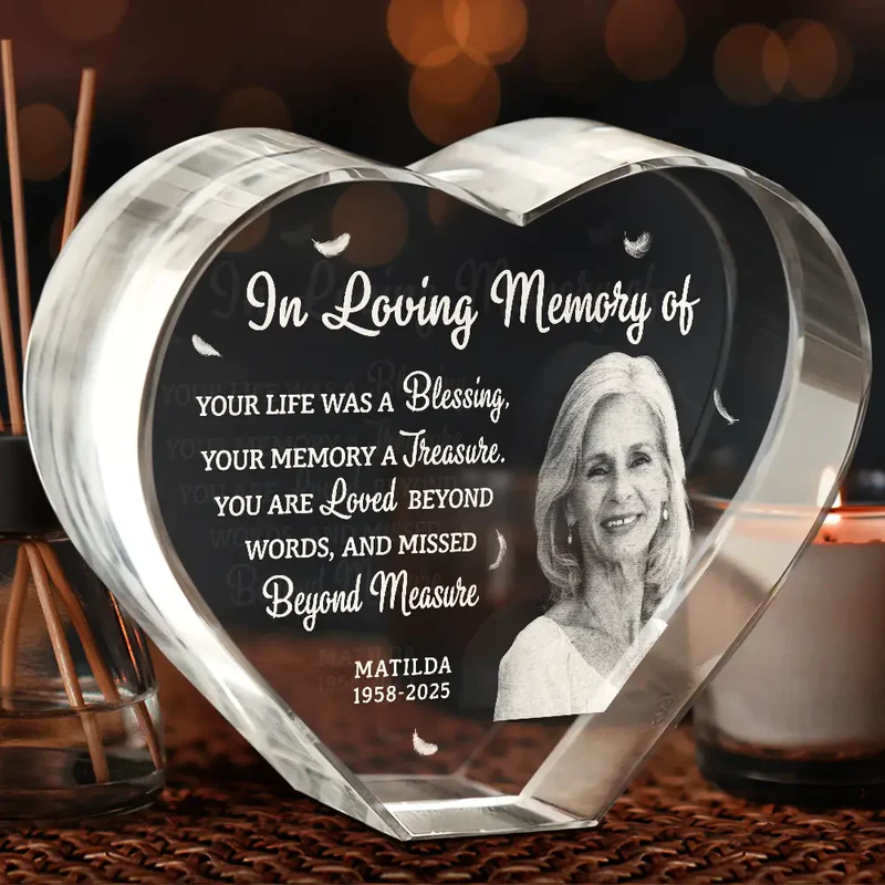 Custom Photo Your Life Was A Blessing Memorial - Personalized Crystal Heart