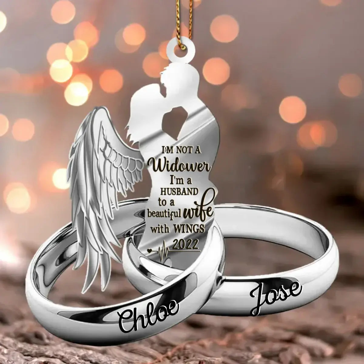 Customized Husband Wife With Wings Always On My Mind Forever In My Heart Wedding Rings Family Loss Memorial Acrylic Ornament ornament The Next Custom Gift