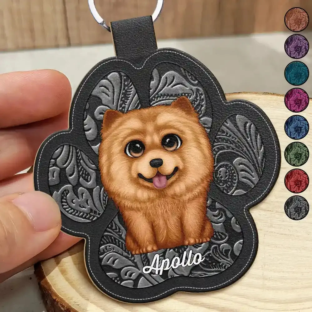 Cute Dog Cat Faux Engraving - Personalized Custom Shaped Leather Keychain Keychain The Next Custom Gift