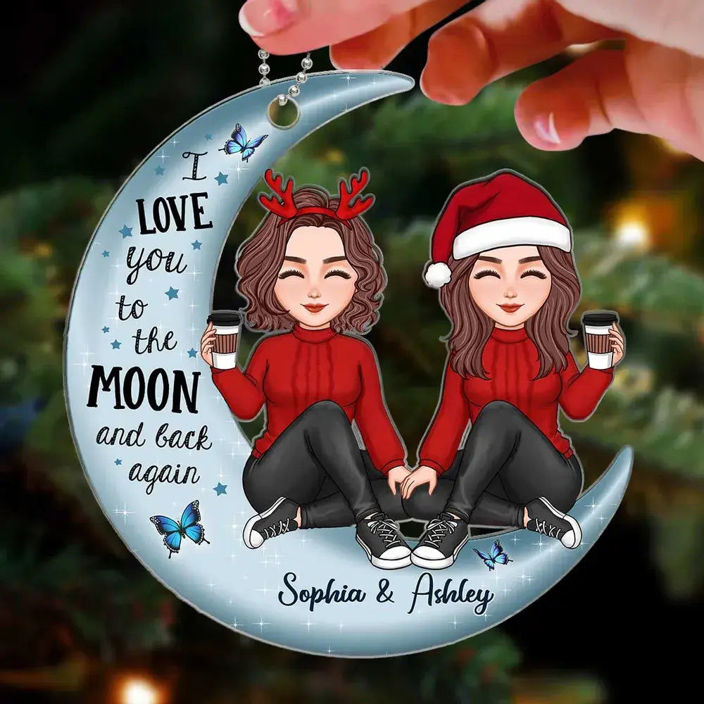 Cute Doll Besties On Moon Gift For Best Friend Personalized Acrylic Ornament ornament The Next Custom Gift