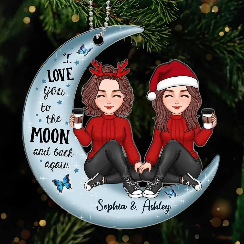 Cute Doll Besties On Moon Gift For Best Friend Personalized Acrylic Ornament ornament The Next Custom Gift