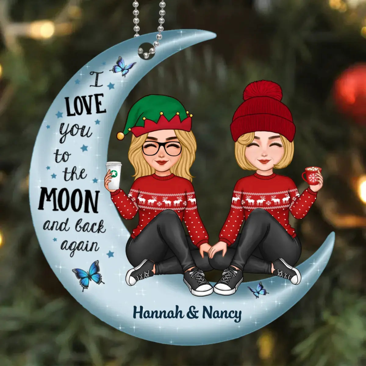 Cute Doll Besties On Moon Gift For Best Friend Personalized Acrylic Ornament ornament The Next Custom Gift