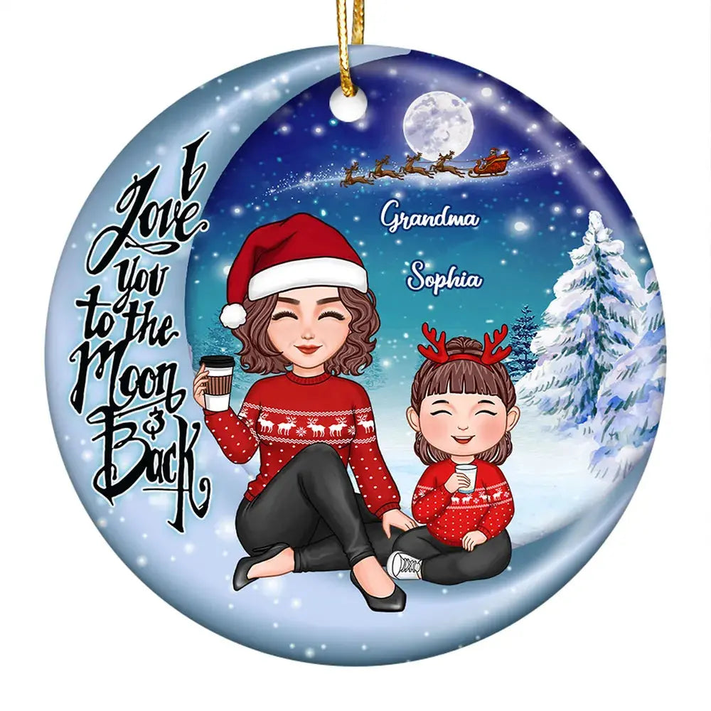 Cute Grandma Grandkid Christmas Moon Night Personalized Circle Ornament ornament The Next Custom Gift