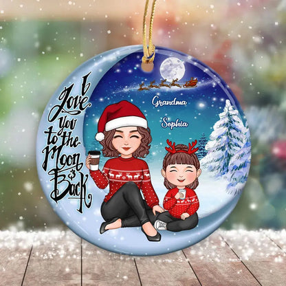 Cute Grandma Grandkid Christmas Moon Night Personalized Circle Ornament ornament The Next Custom Gift