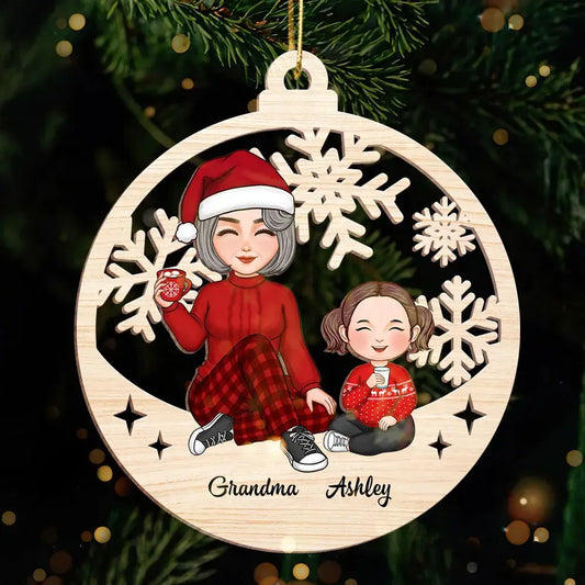 Cute Grandma Grandkid Sitting Cut-through Personalized Wooden Ornament Ornament The Next Custom Gift