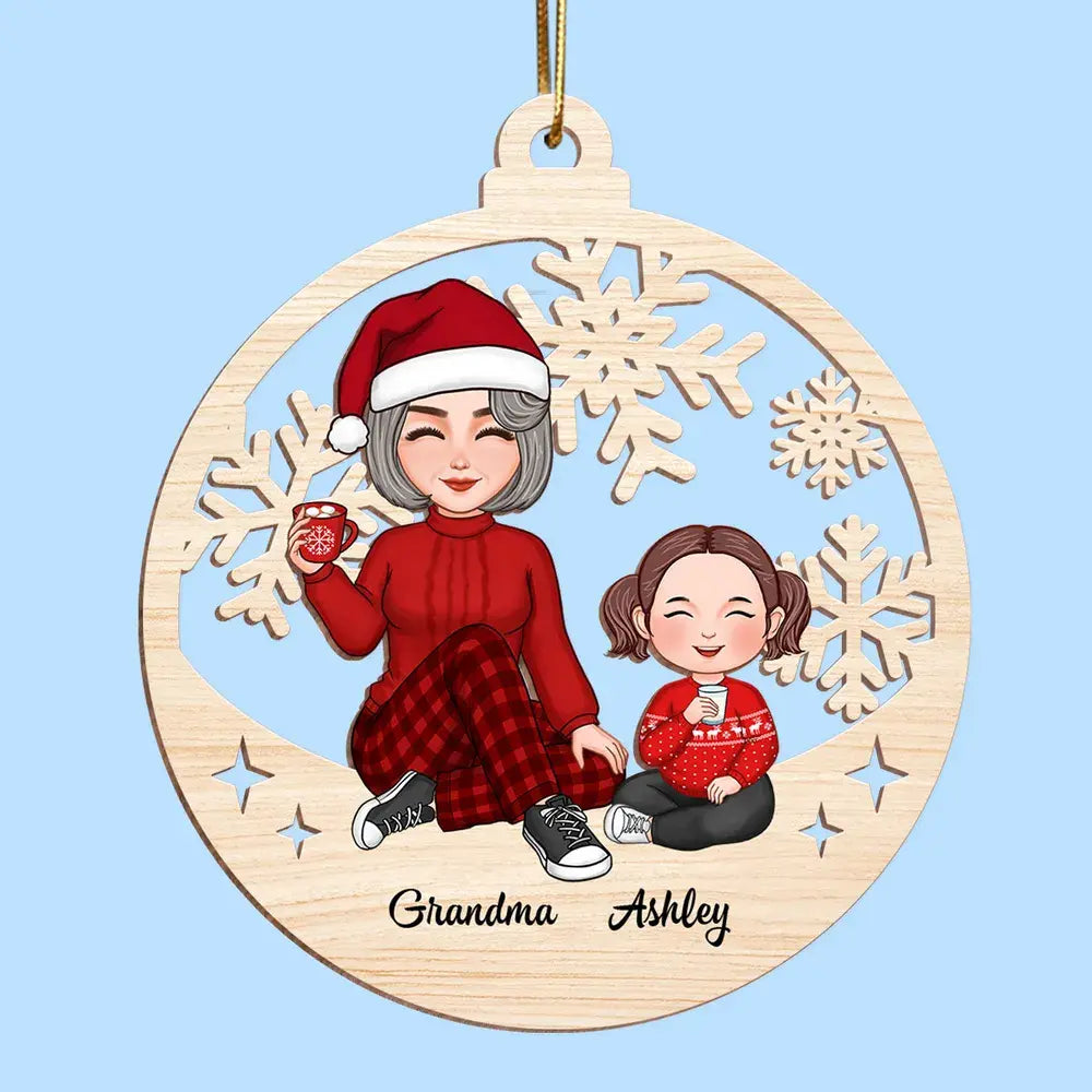 Cute Grandma Grandkid Sitting Cut-through Personalized Wooden Ornament Ornament The Next Custom Gift