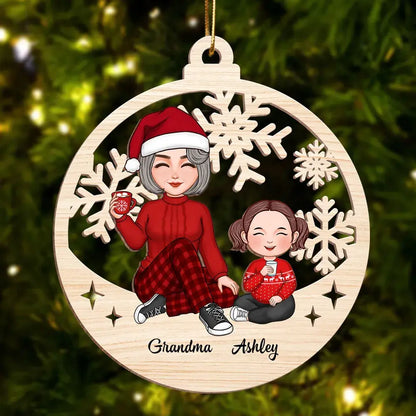 Cute Grandma Grandkid Sitting Cut-through Personalized Wooden Ornament Ornament The Next Custom Gift