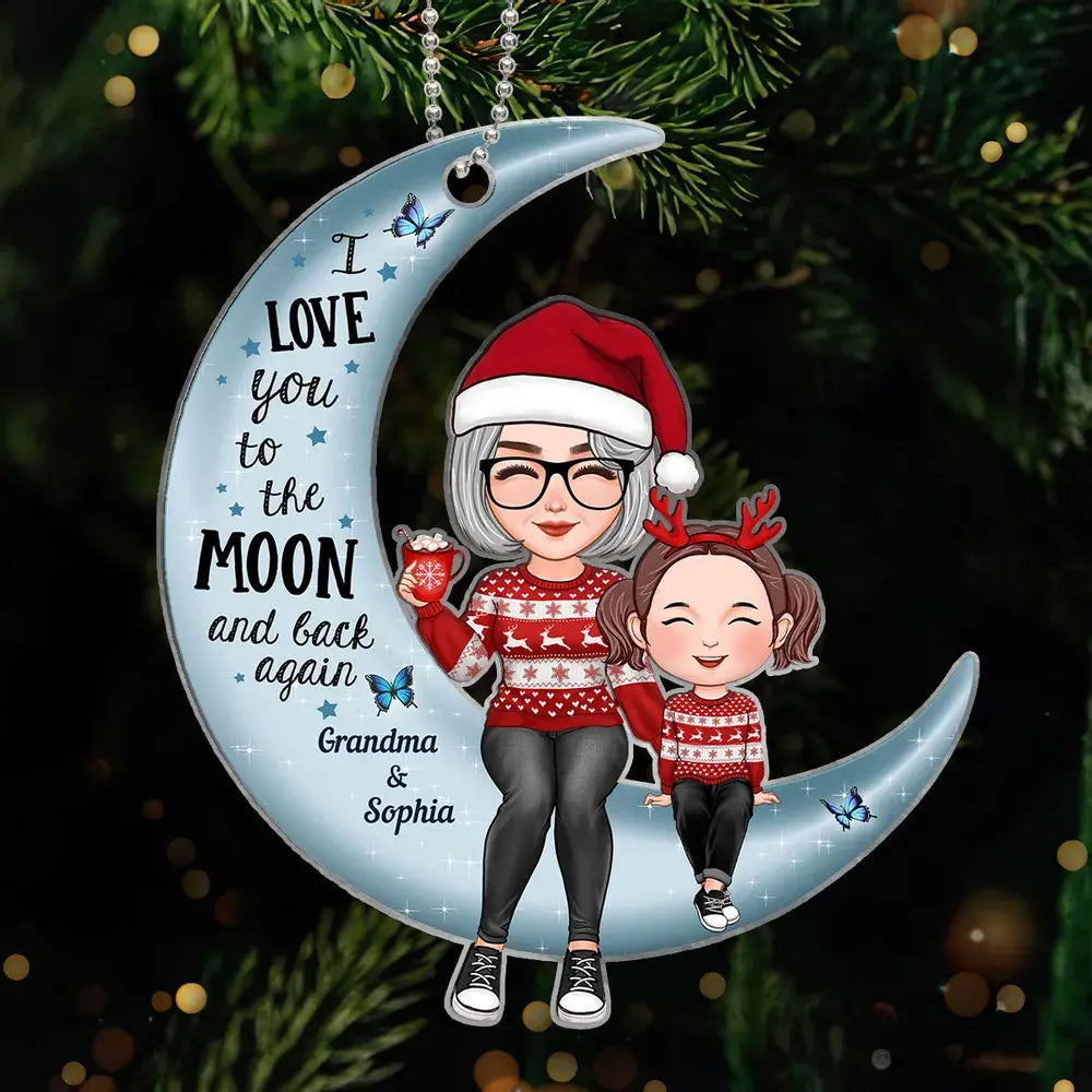 Cute Grandma Grandkid Sitting Love To The Moon Gift For Granddaughter Grandson Personalized Acrylic Ornament ornament The Next Custom Gift