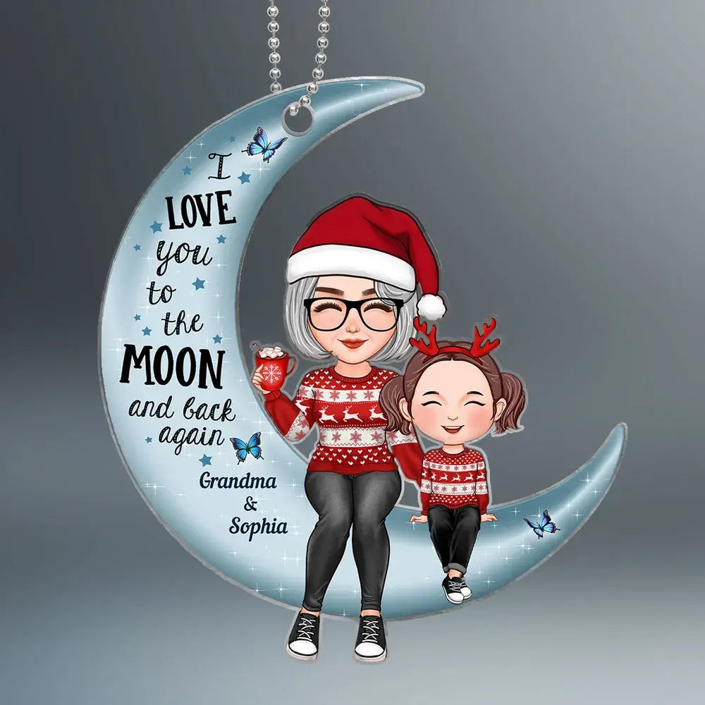 Cute Grandma Grandkid Sitting Love To The Moon Gift For Granddaughter Grandson Personalized Acrylic Ornament ornament The Next Custom Gift